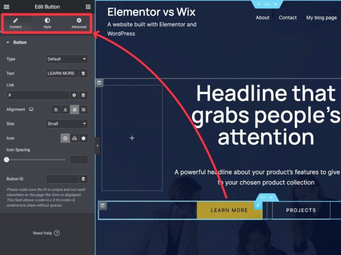 Paramètres du widget Elementor