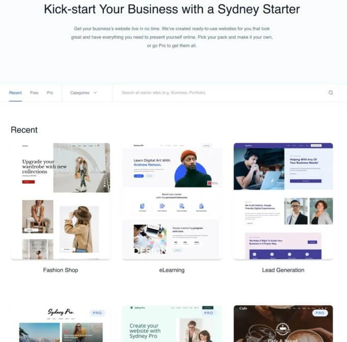 Modèles de site Web Sydney Elementor