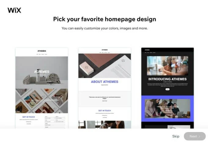 Pilihan desain Wix