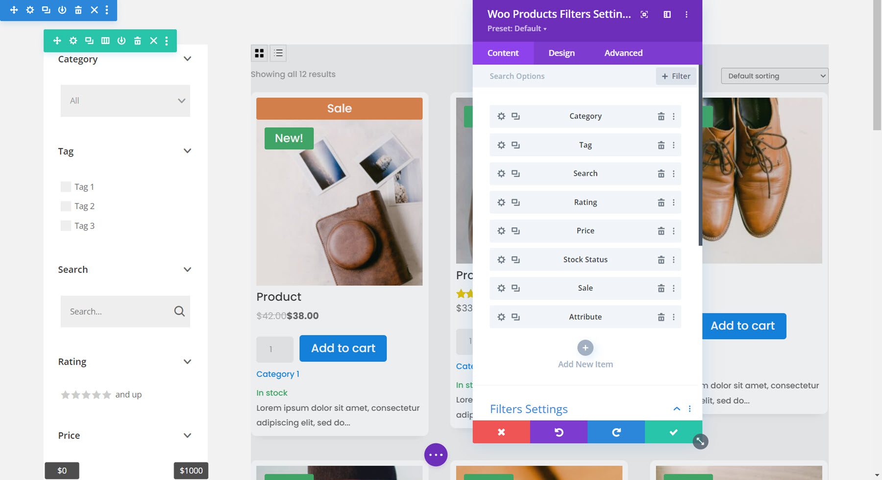 Divi 플러그인 하이라이트 Divi Shop Builder 필터