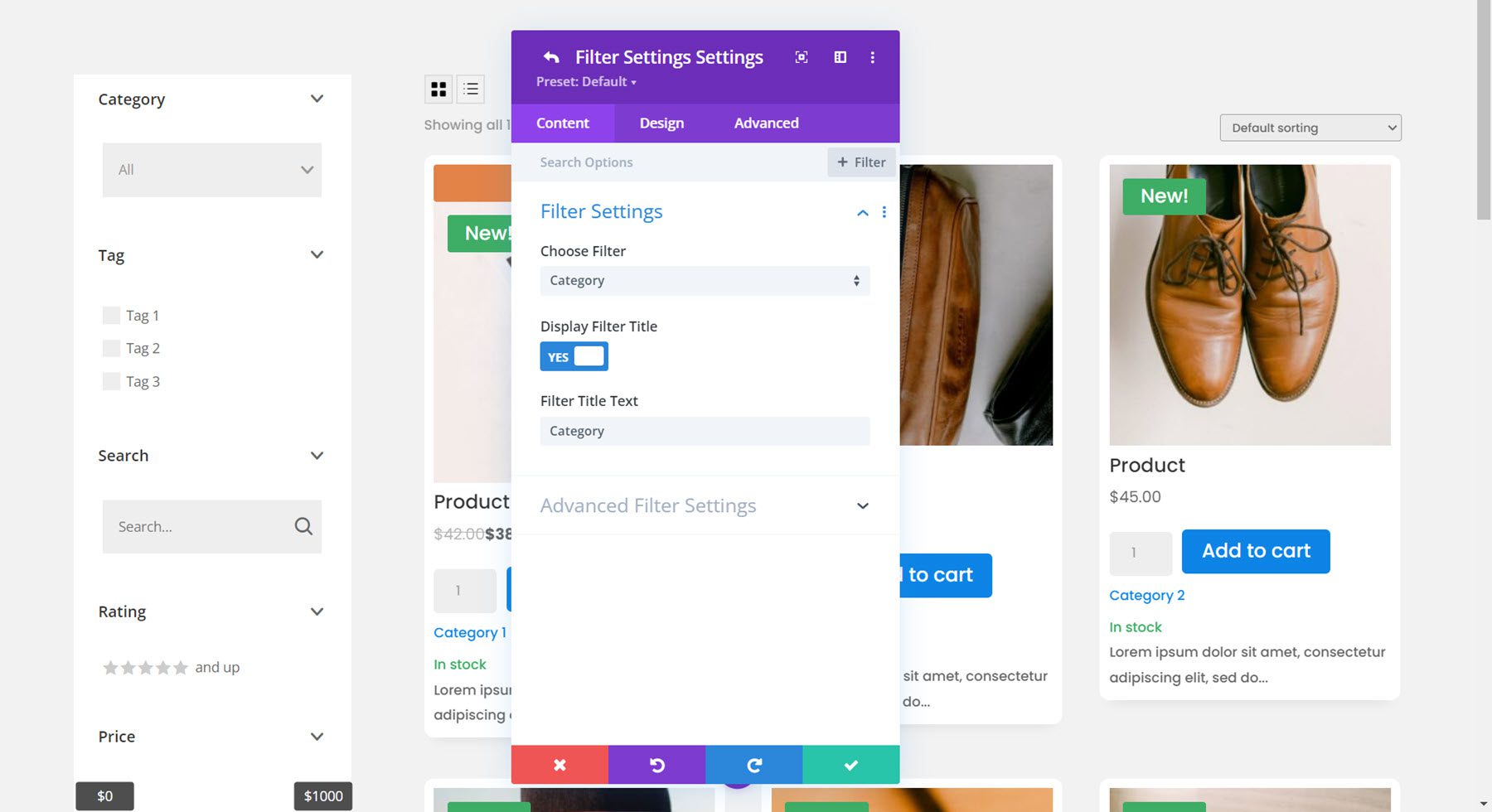 Plugin Divi Sorot Pengaturan Filter Divi Shop Builder