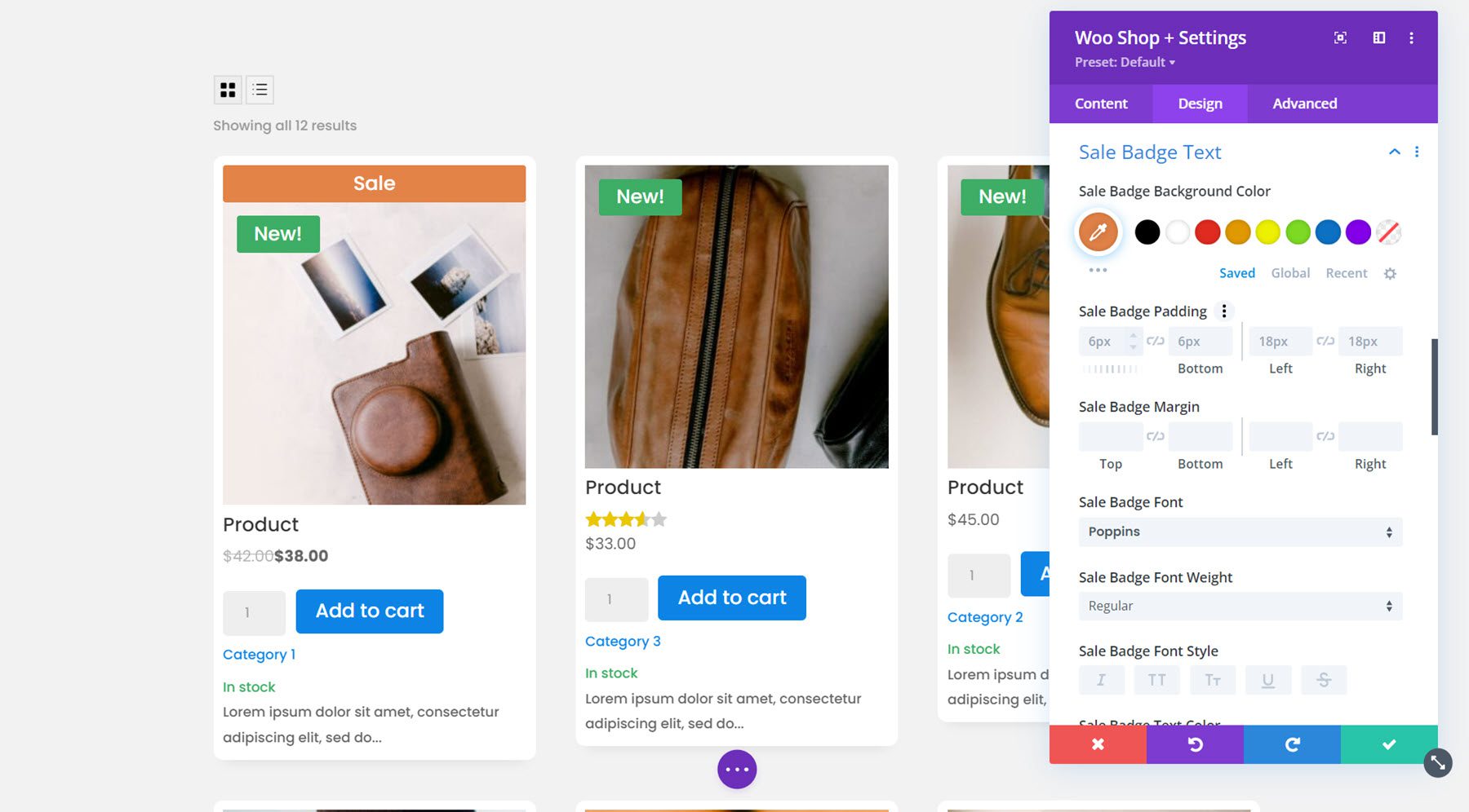 Divi Plugin Wyróżnij odznakę sprzedaży Divi Shop Builder