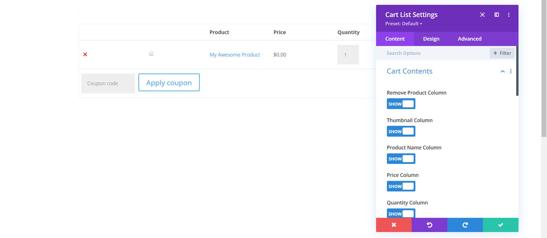 Divi Plugin Highlight Divi Shop Builder Contenido del carrito