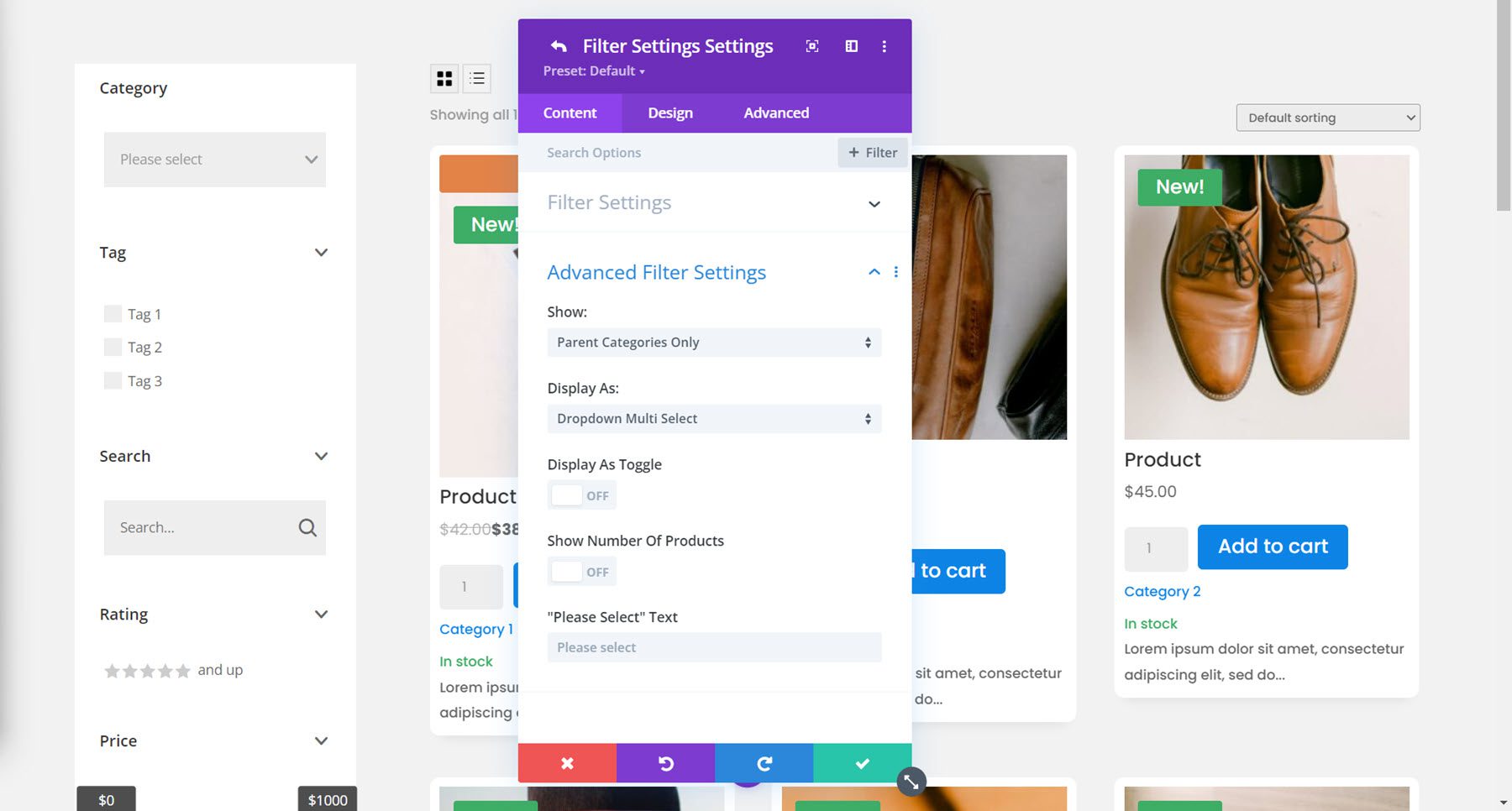 Plugin Divi Menyoroti Pengaturan Filter Lanjutan Divi Shop Builder