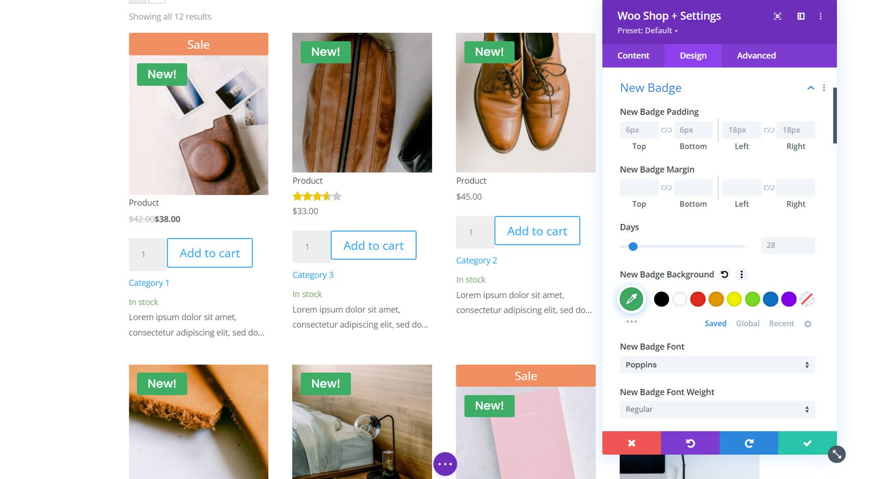 ปลั๊กอิน Divi ไฮไลต์ Divi Shop Builder ป้ายใหม่