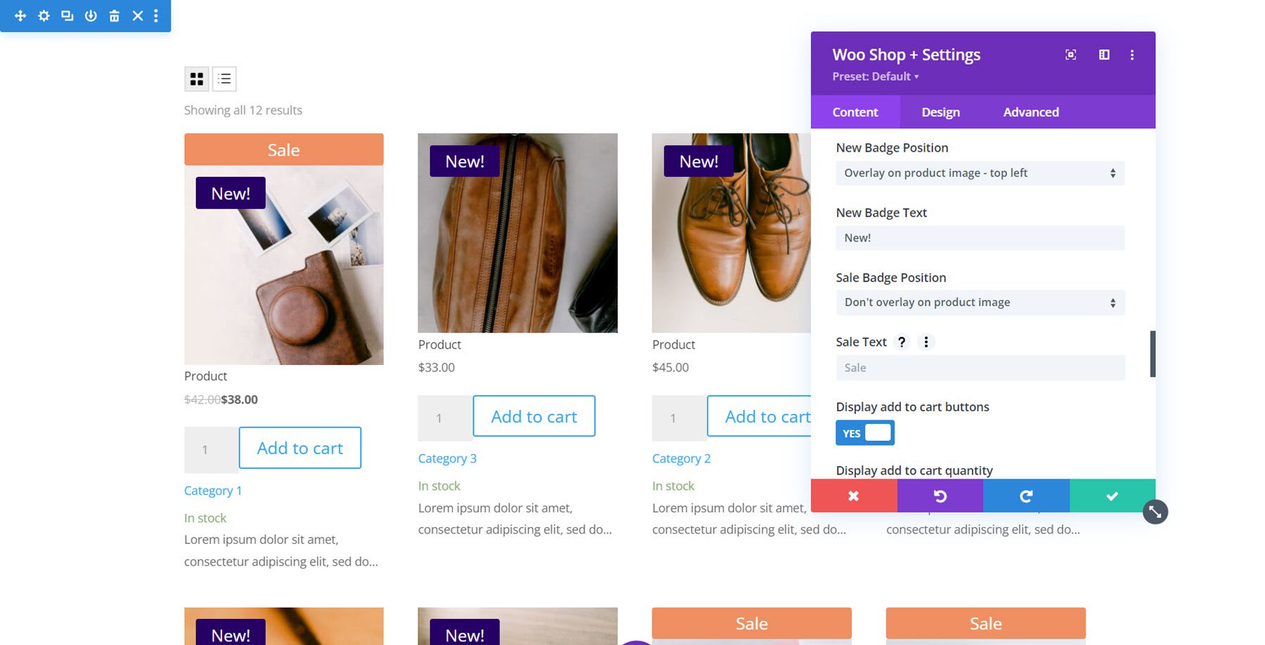 Plugin Divi Evidenzia la posizione del badge Divi Shop Builder