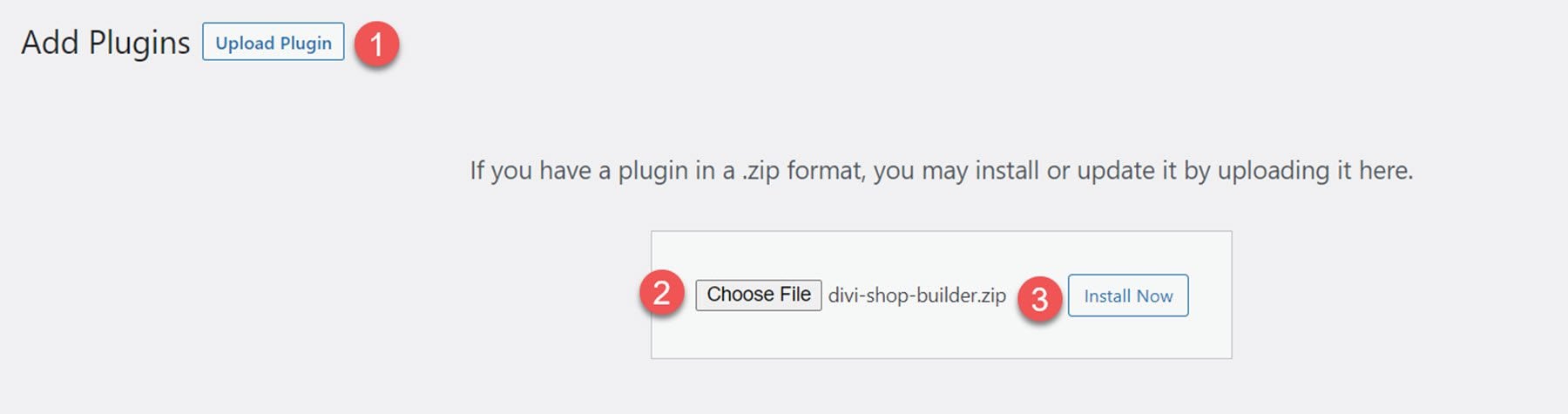 Divi-Plug-in Hervorhebung von Divi Shop Builder-Upload