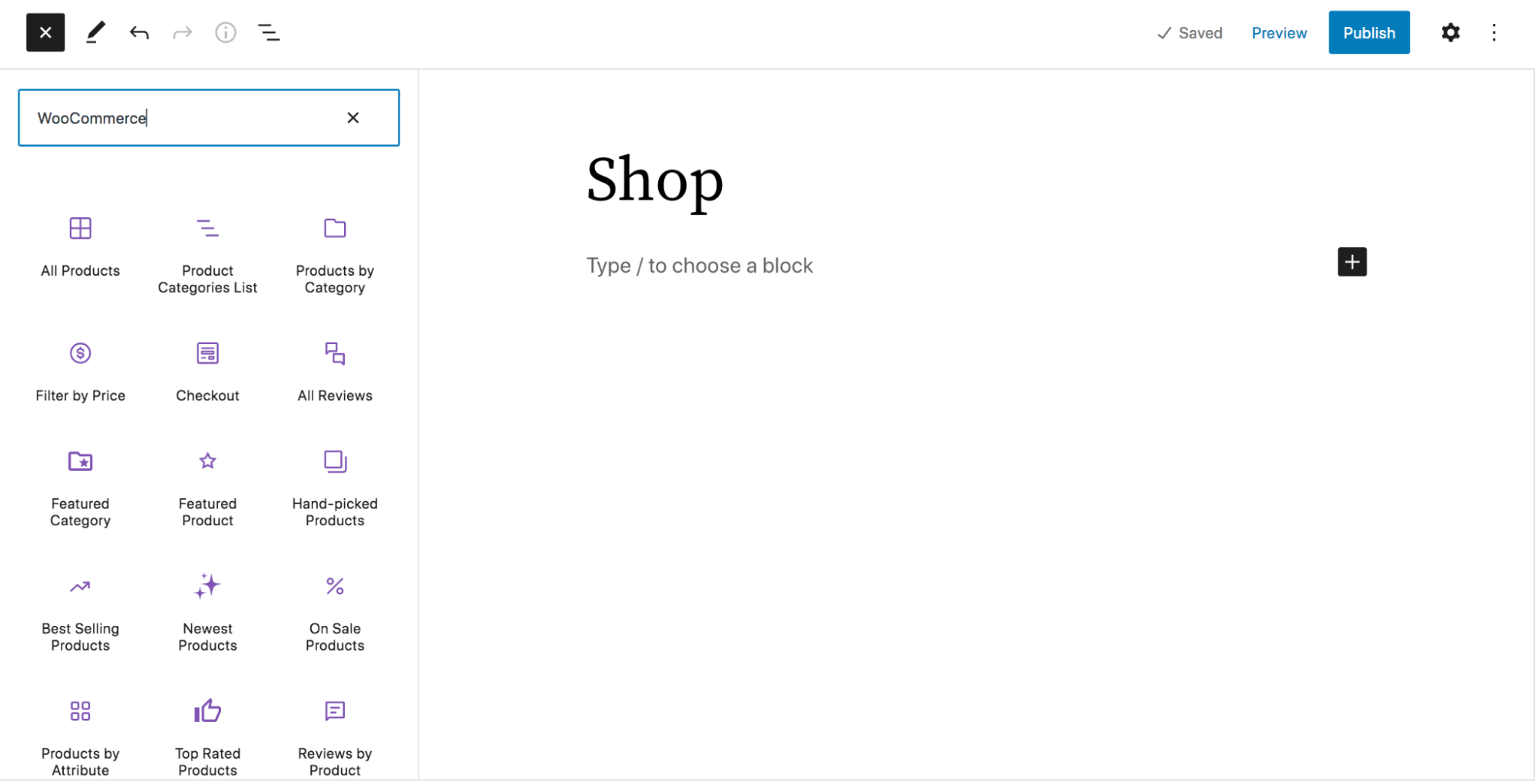 Blocos WooCommerce no editor de blocos