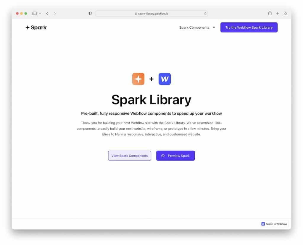 Sito web del flusso web della libreria Spark