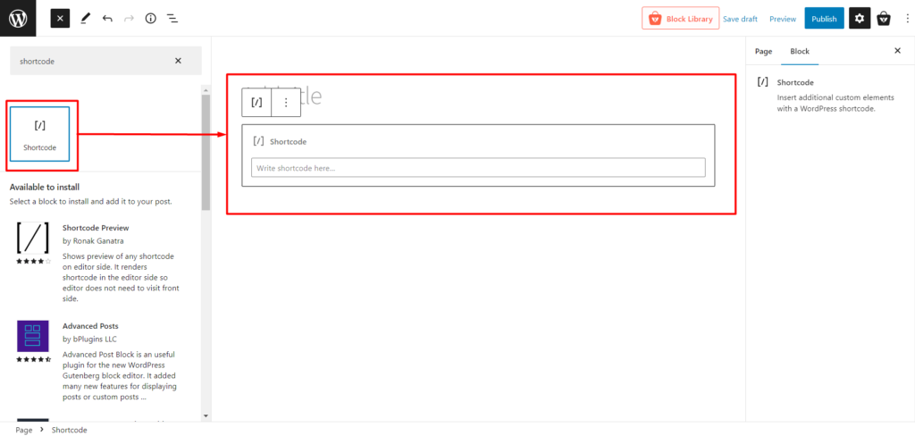 Adding Shortcode Block