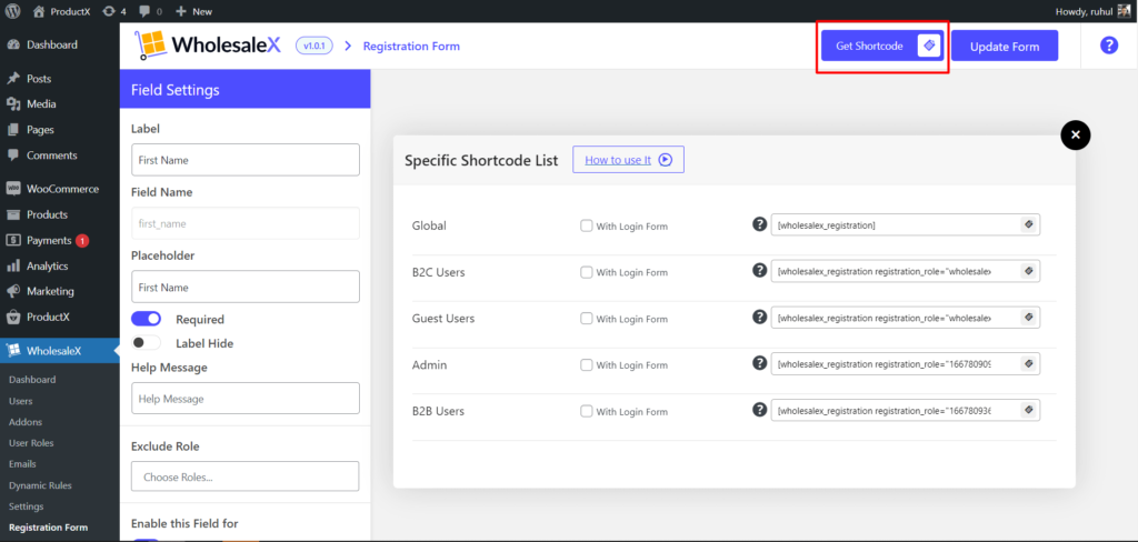 WholesaleX Registration Form Shortcodes