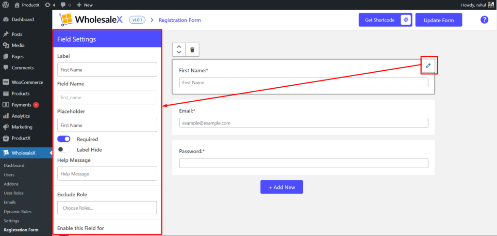 WholesaleX Registration Form Settings