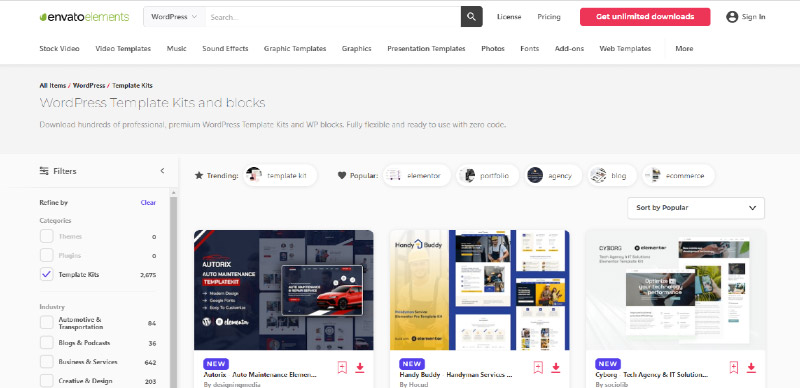 Envato Elements WordPress Template Kits