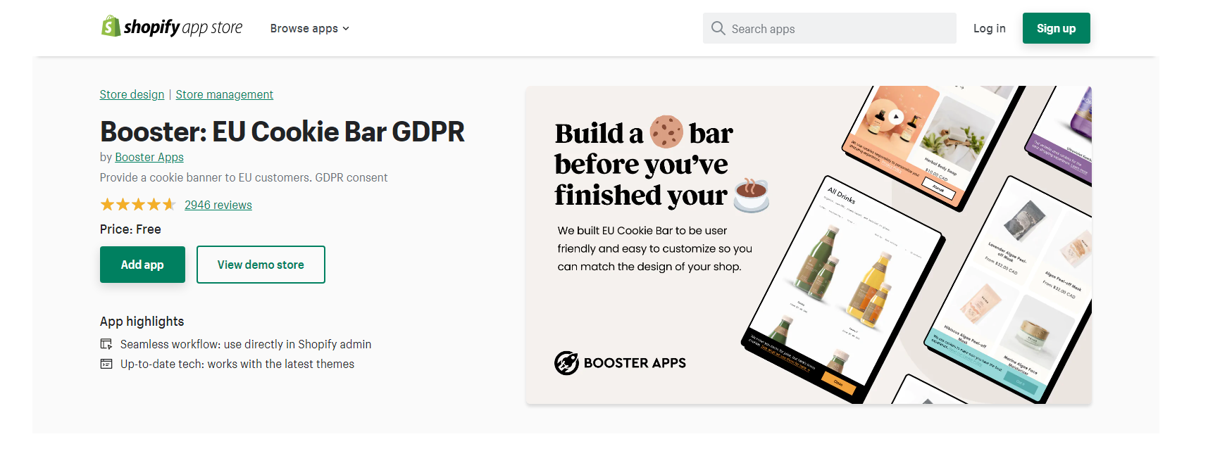 Booster EU 쿠키 바 GDPR - Shopify 쿠키 앱