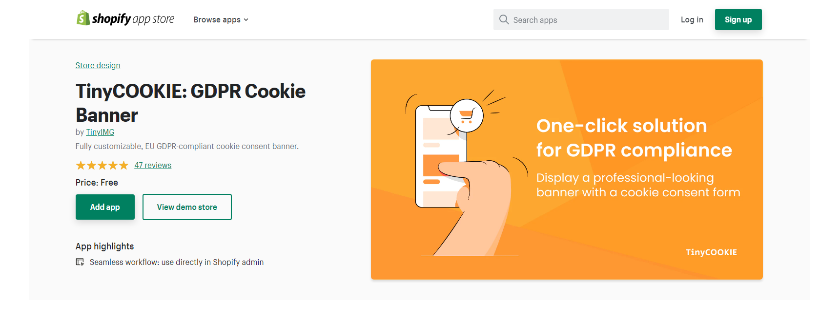 Baner TinyCookie — aplikacje do obsługi plików cookie Shopify