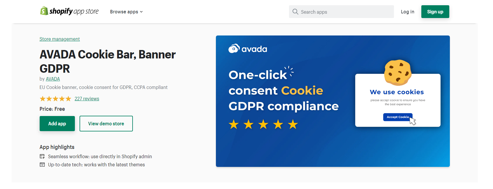 AVADA Cookie Bar - aplikasi cookie Shopify