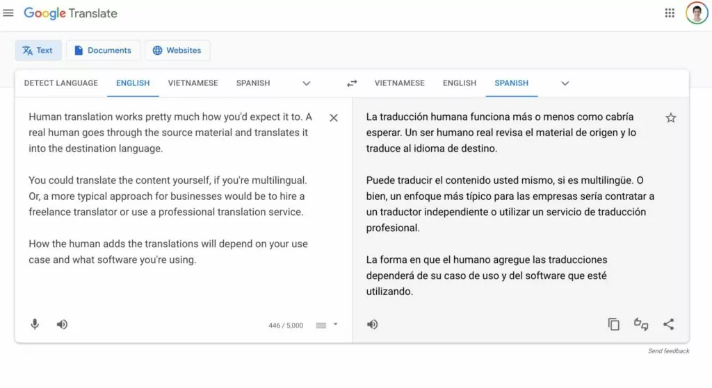 Utilisation de l'interface Web de traduction automatique par rapport à la traduction humaine