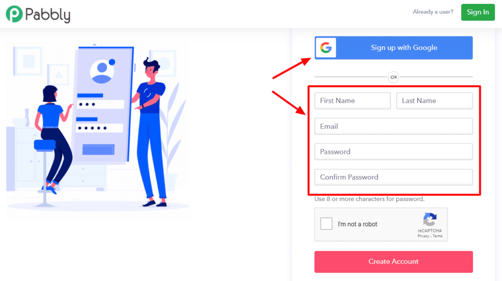 Proceso de registro de Pabbly Connect