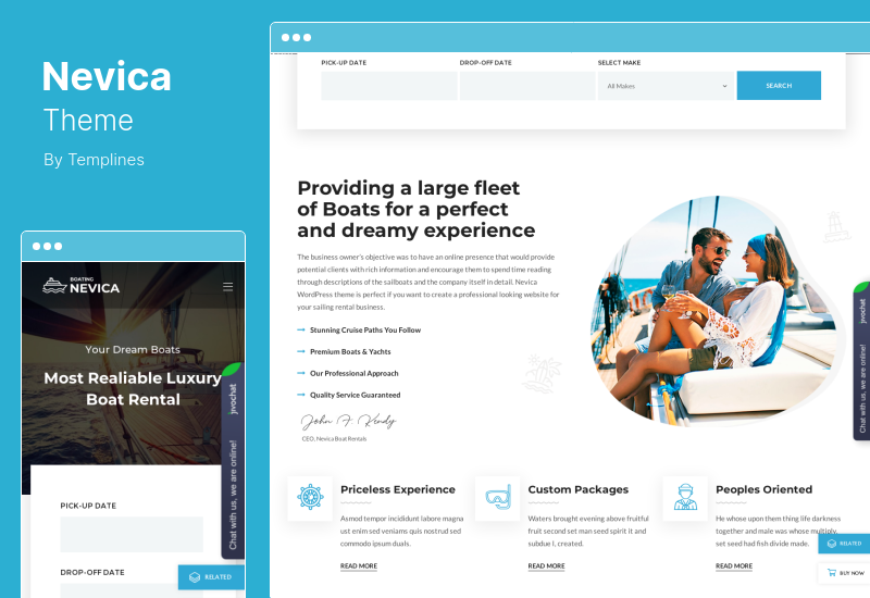 Motyw Nevica - Motyw WordPress do wynajęcia jachtu