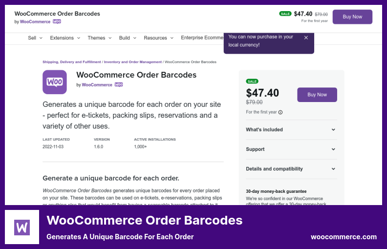 Plugin de códigos de barras de pedidos WooCommerce - gera um código de barras exclusivo para cada pedido