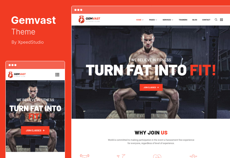 Tema Gemvast - Gym Fitness Club Multipage, Onepage WordPress Theme