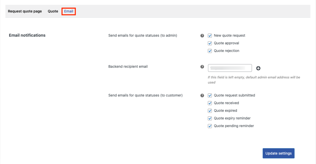 WooCommerce Fiyat Teklifi isteği için e-posta ayarları