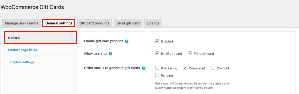 Allgemeine Einstellungen für WooCommerce-Geschenkkarten