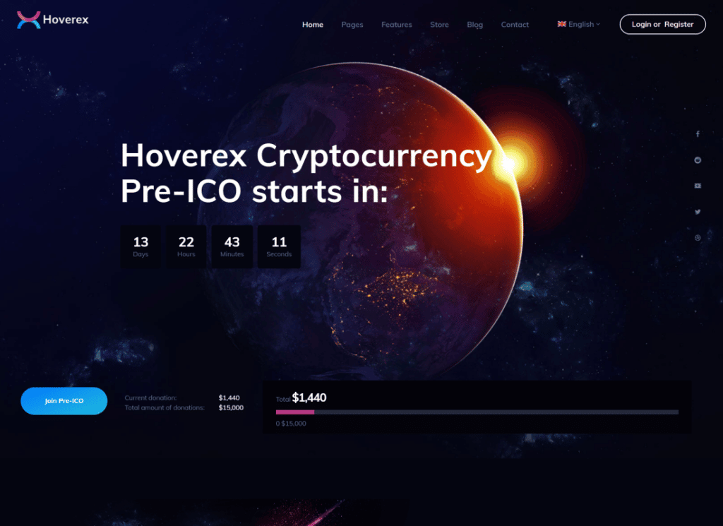 Hoverex | Tema Cryptocurrency, NFT & ICO WordPress + Bahasa Spanyol