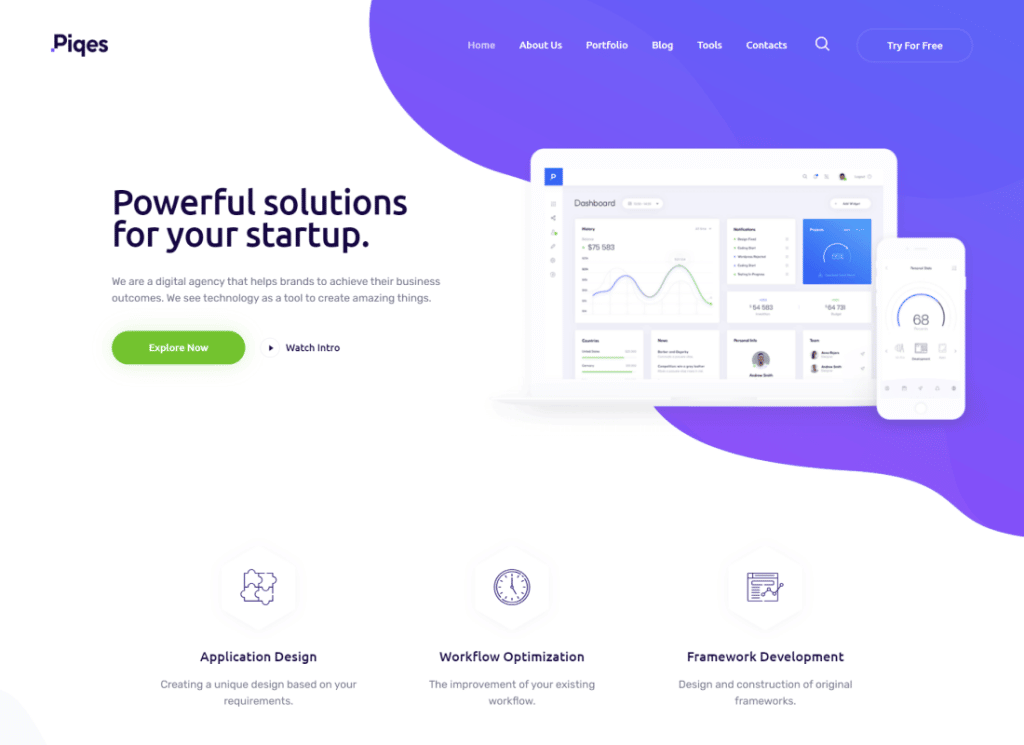 Piqes | ธีม Creative Startup & Agency WordPress