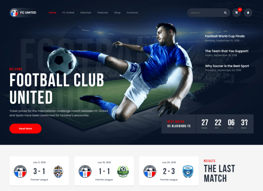 FC United — тема WordPress для футбола, футбола и спорта