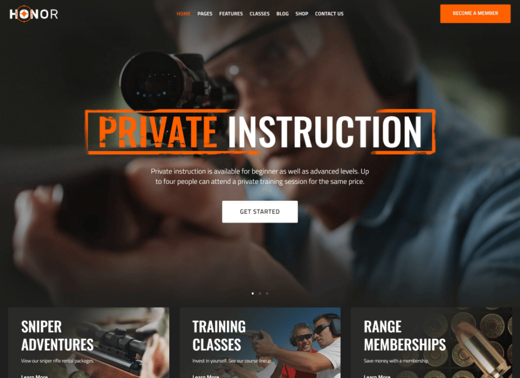 Honor - Multi-Purpose Shooting Club & Weapon Store WordPress 主題