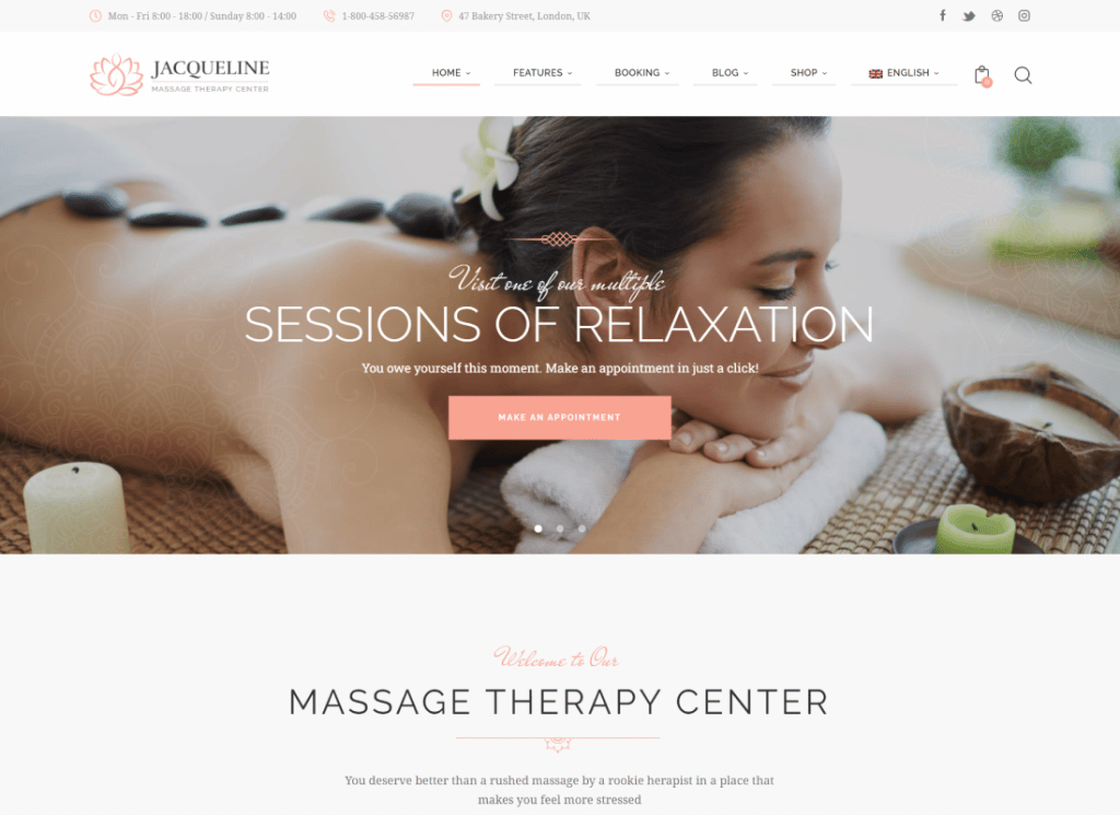 Jacqueline - Spa e salão de massagens Beauty WordPress Theme