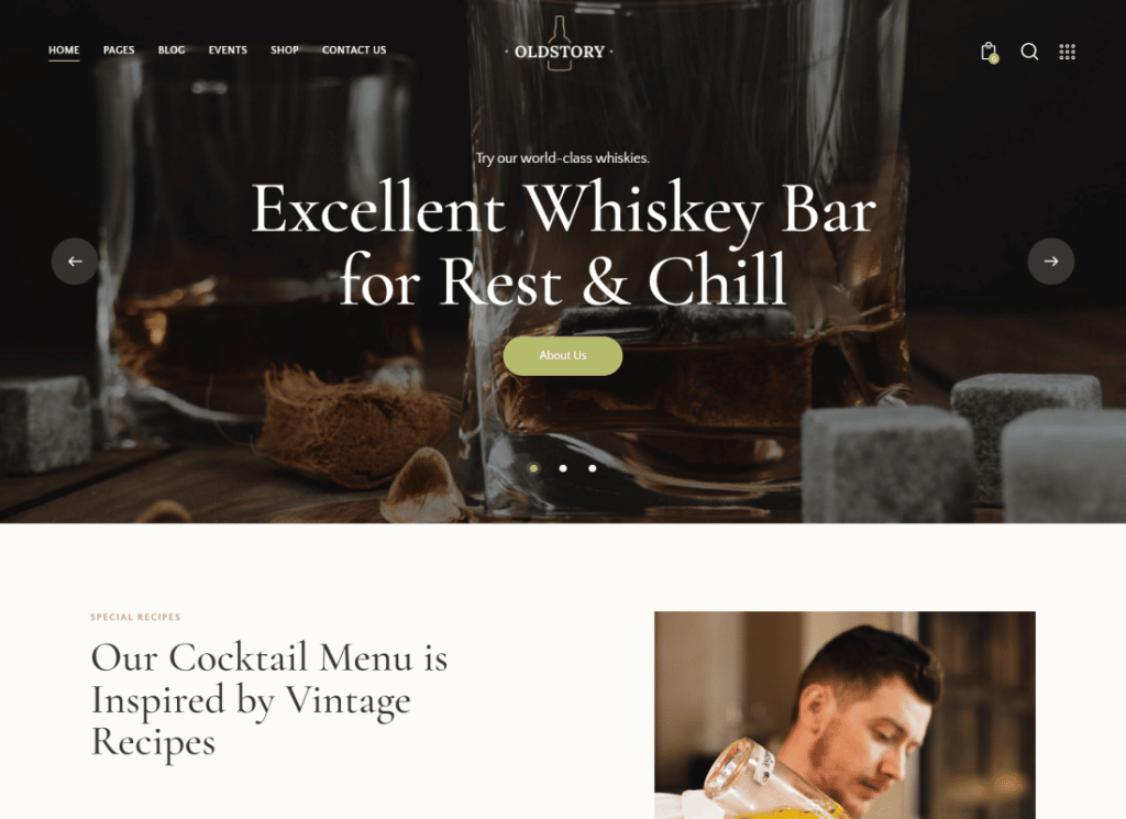 OldStory - Bar de whisky | pub | Tema de WordPress para restaurante