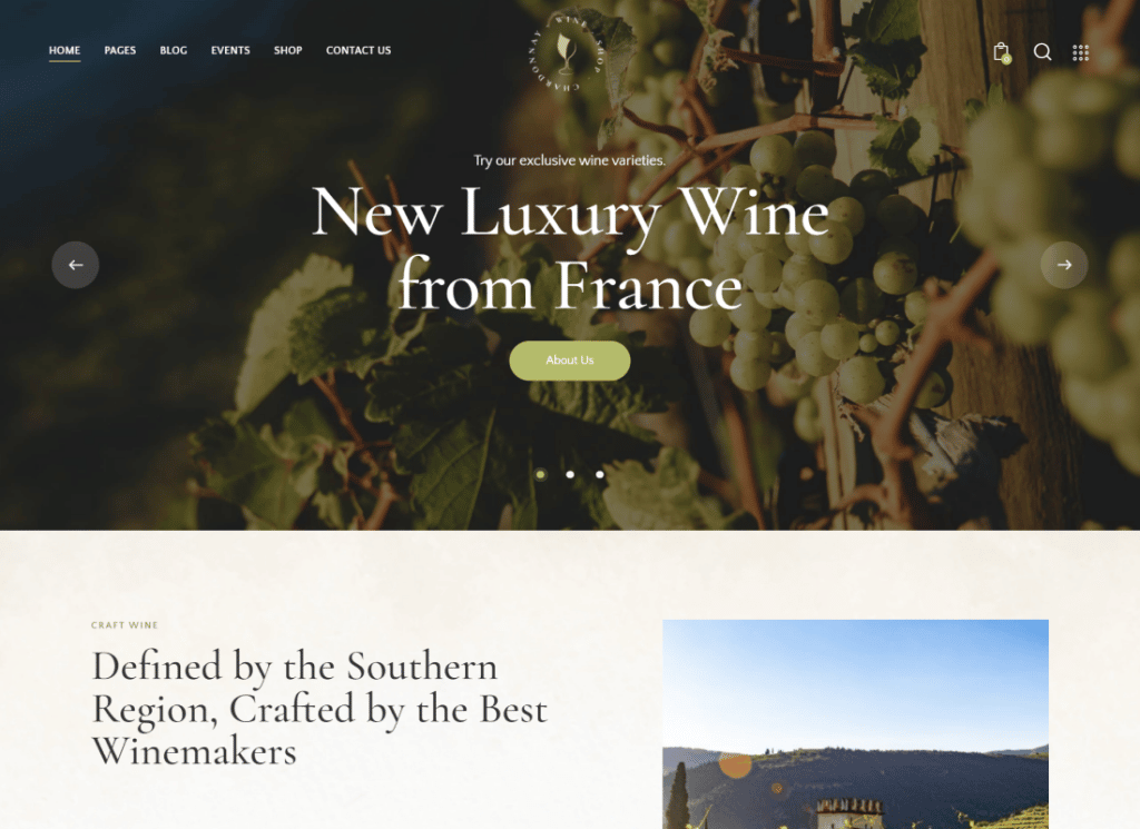 Chardonnay - Tema de WordPress para tienda de vinos y viñedos