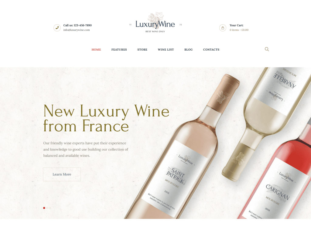 Vino de lujo - Tema WordPress para tienda de licores y viñedos