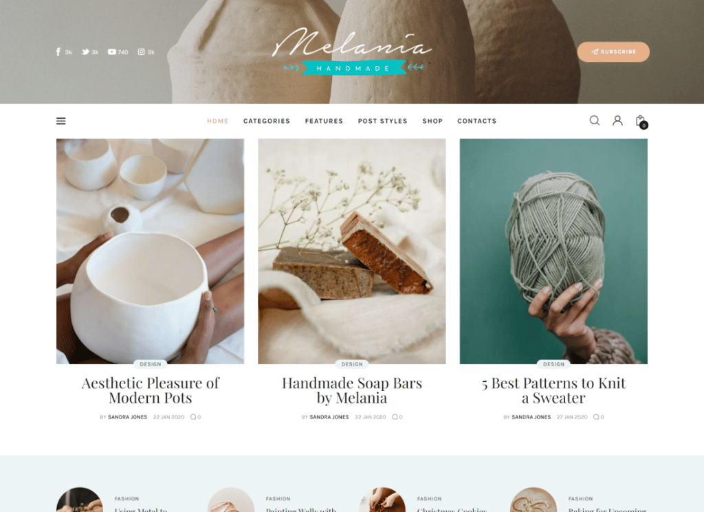 Melania - Handmade Blog & Crafts Shop Artistic WordPress 主题