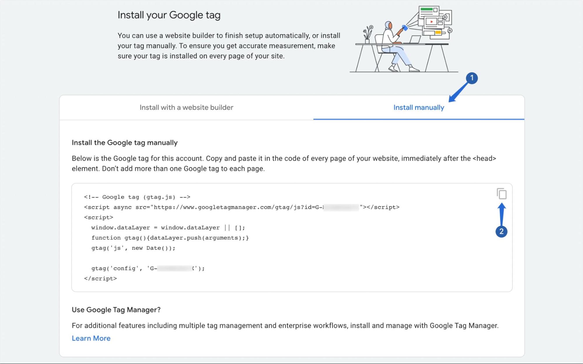 Google アナリティクス 4 トラッキング タグをコピー