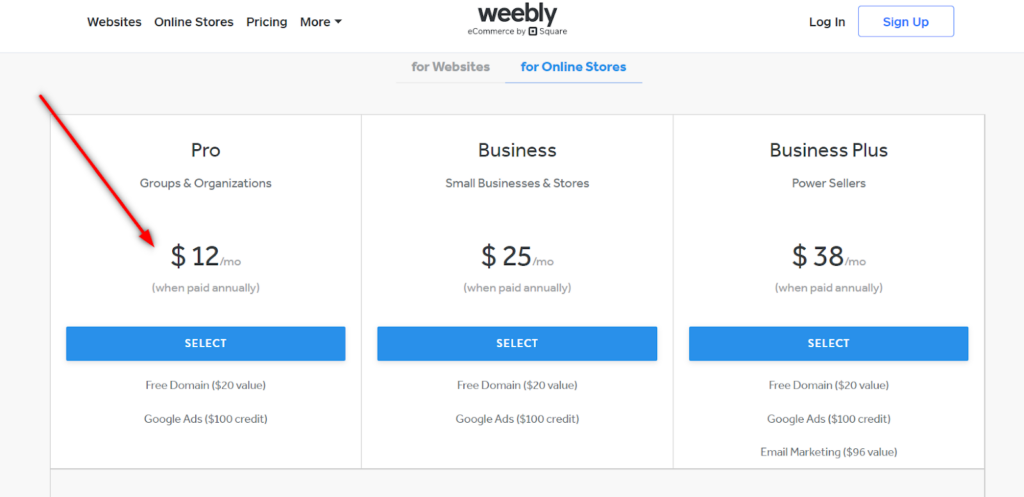 Weebly prețuri