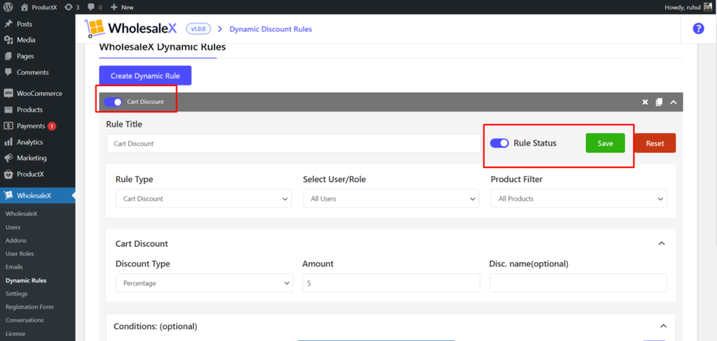 WholesaleX Cart Discount Activation