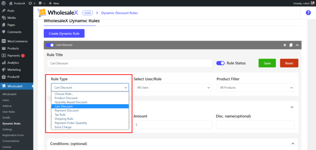 WholesaleX Rule Type Cart Discount