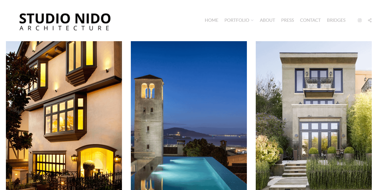Studio Nido, mimari portföyün en iyi minimalist web sitesi örneklerinden biridir.