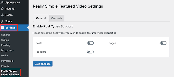 As configurações de vídeo em destaque simples