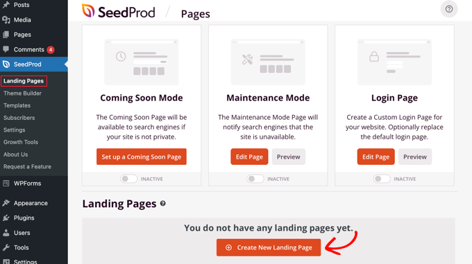 添加新的 SeedProd 登陸頁面