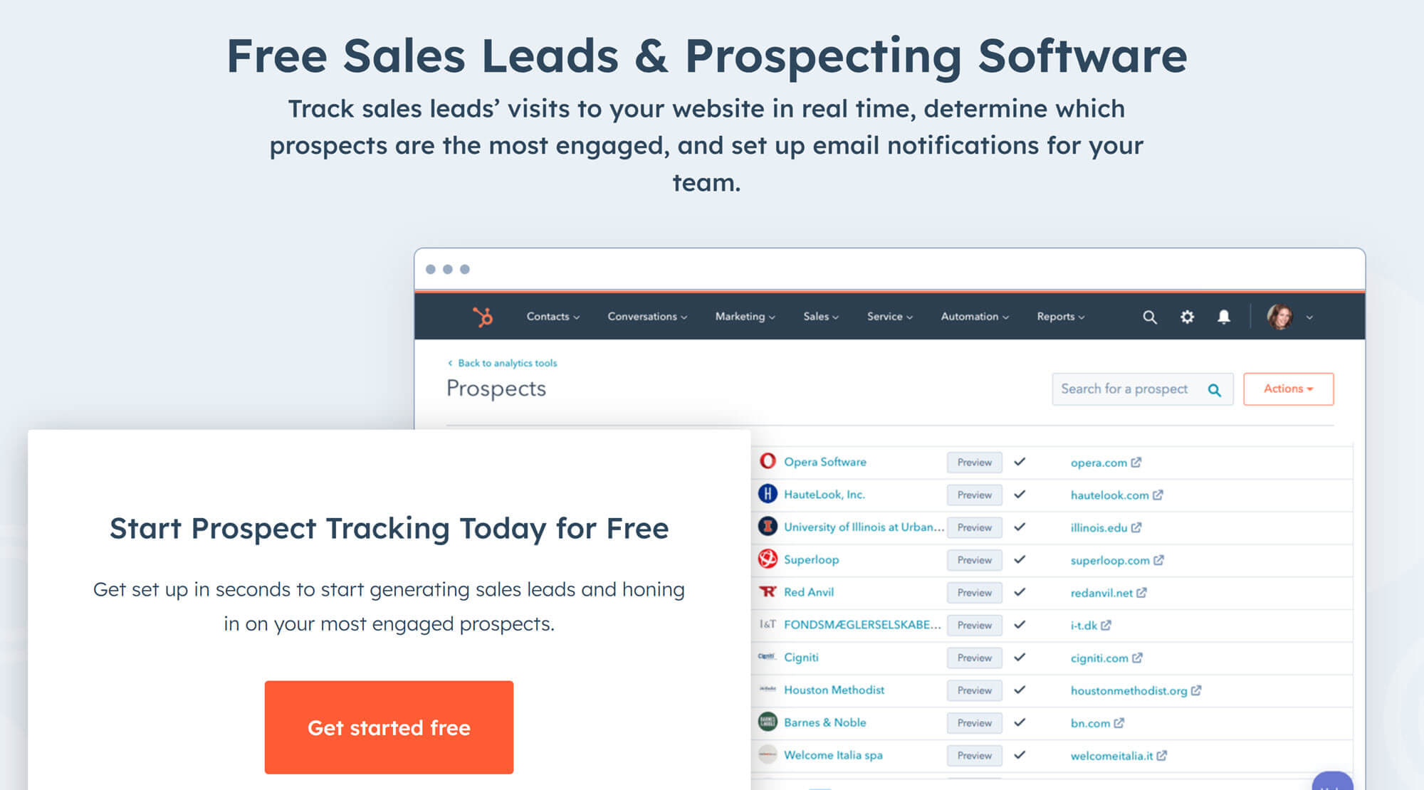 หน้าแรกของ HubSpot Prospects