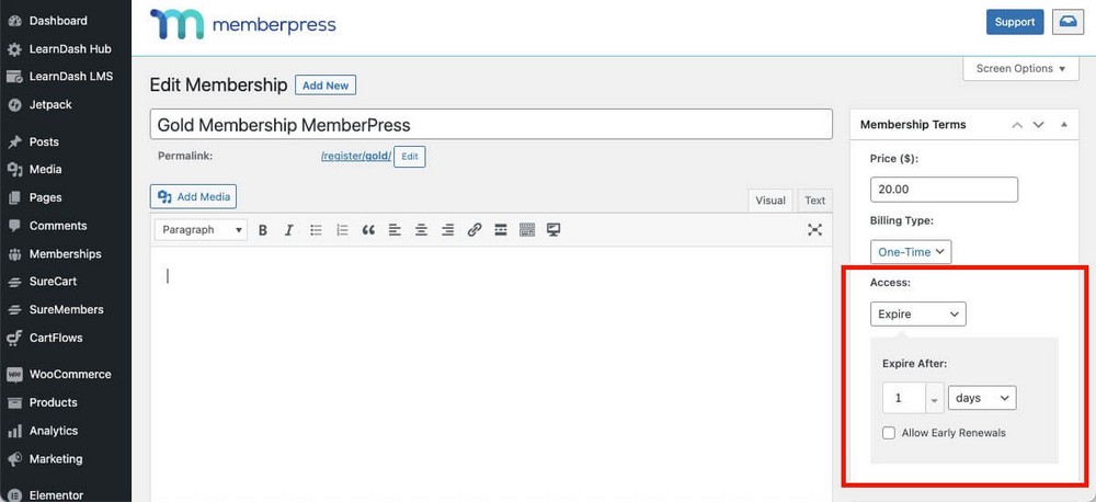 Data di scadenza dell'iscrizione in MemberPress