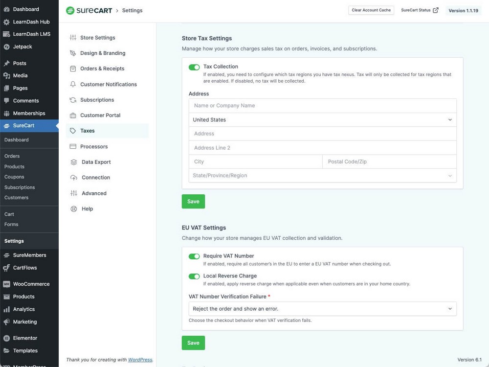 SureCart의 세금 및 EU VAT