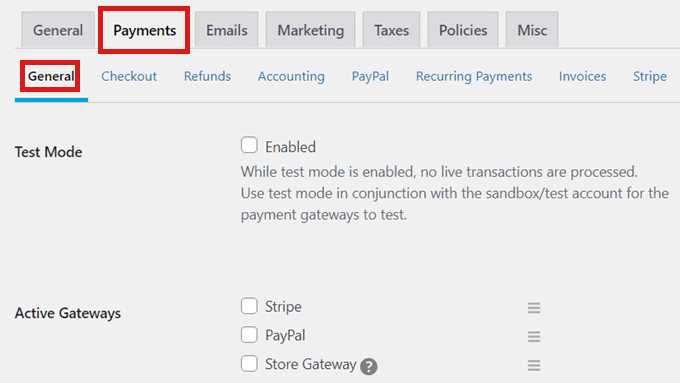 Configure seus gateways de pagamento