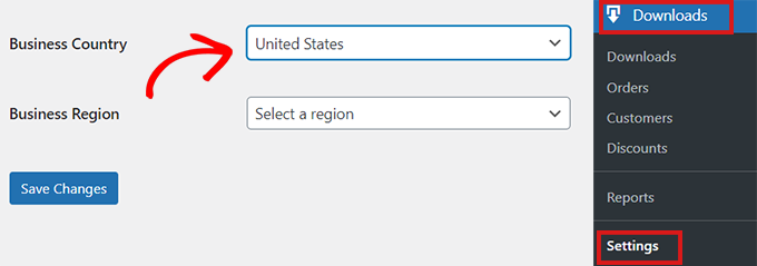 Sélectionnez un pays d'affaires