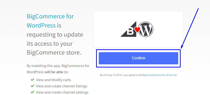 Подтвердите интеграцию Wordpress с BigCommerce