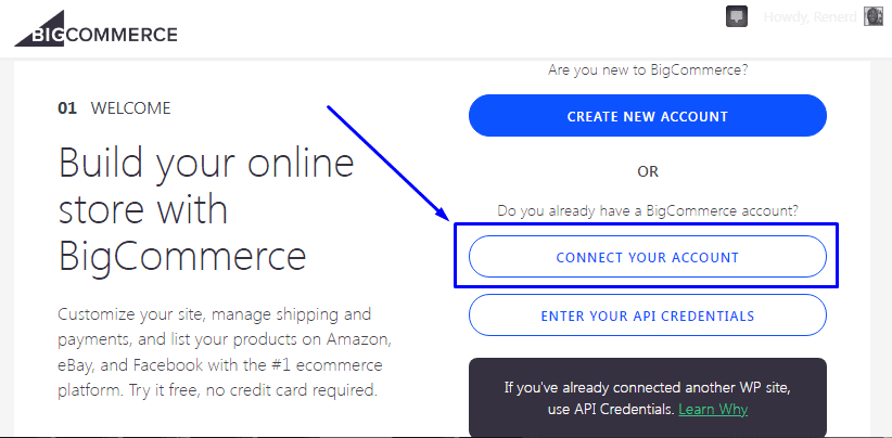 Подключите свою учетную запись bigcommerce к wordpress